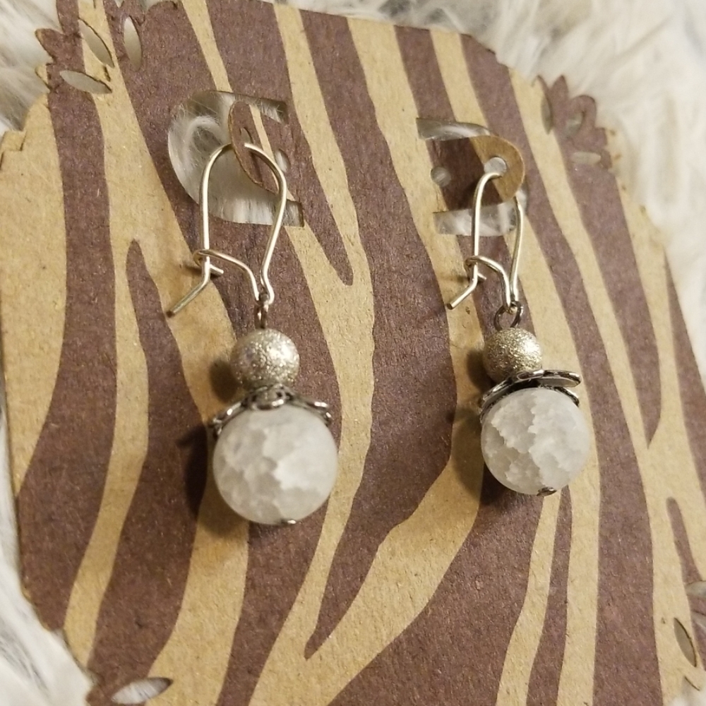 Handmade Crackled clear quartz gemstone earrings